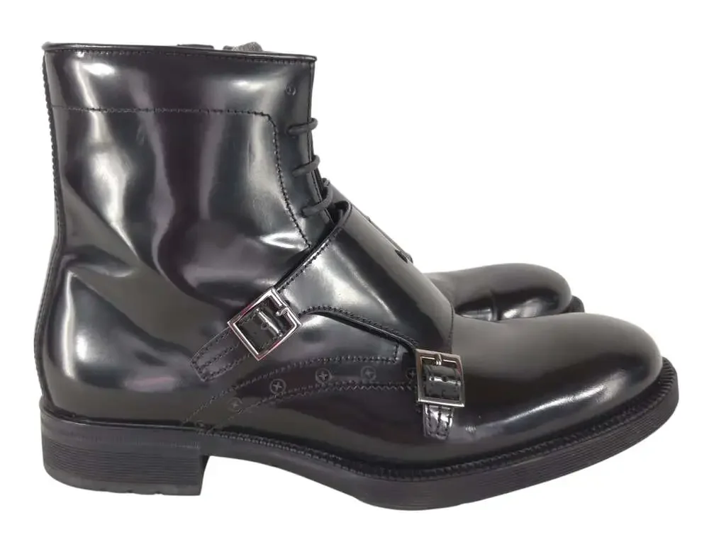 Hugo Boss Monk Strap Boots US 9 IT 42 Mens Black Leather Lace Up Zip $450